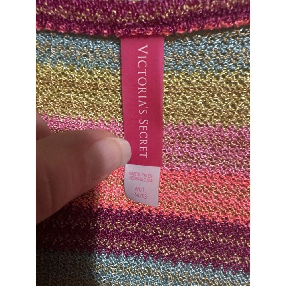 VICTORIAS SECRET Colorful Striped Mesh Cover Up Dress Flounce Hem Size M/L